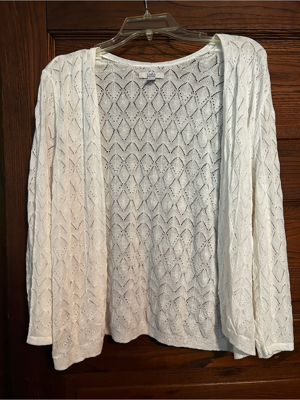 croft & barrow Cream Open-Front Pointelle Cardigan
